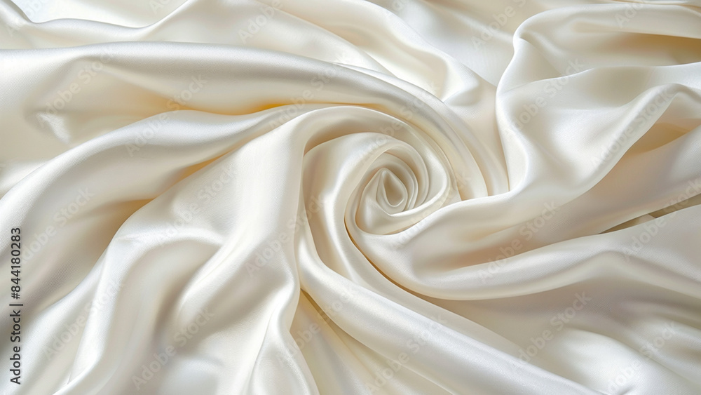 Close-up of luxurious white silk fabric with soft folds and smooth texture Close-up of luxurious white silk fabric with soft folds and smooth texture