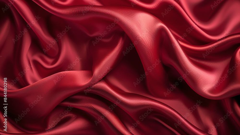 Obraz premium Luxurious Deep Red Silk Fabric with Rich, Flowing Folds and Glossy Texture