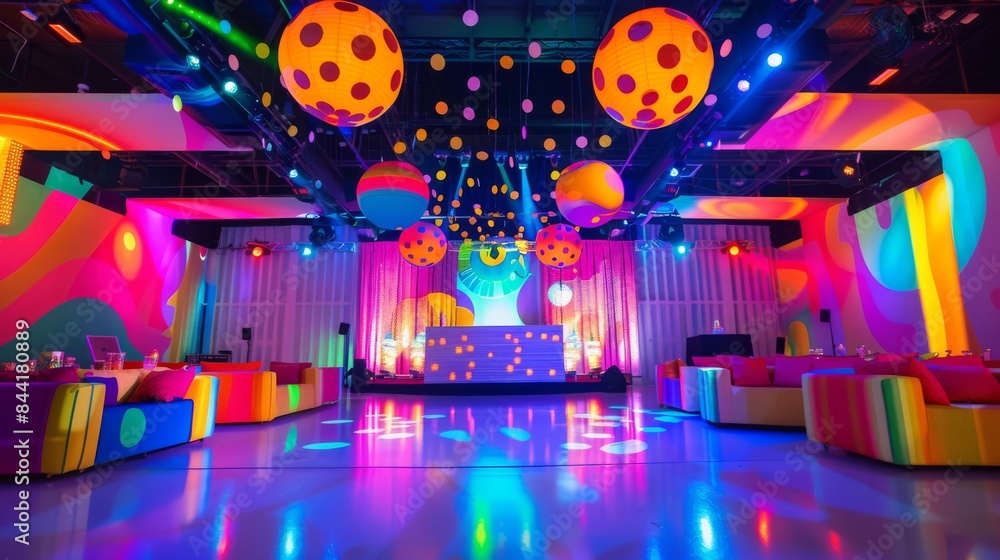 Obraz premium Colorful party backdrop featuring designated space for custom messaging