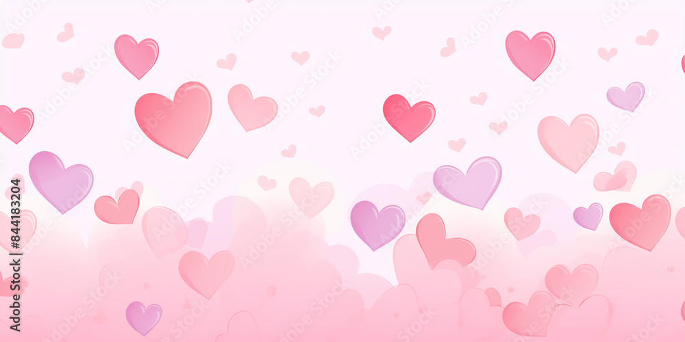 there are many hearts flying in the air on a pink background