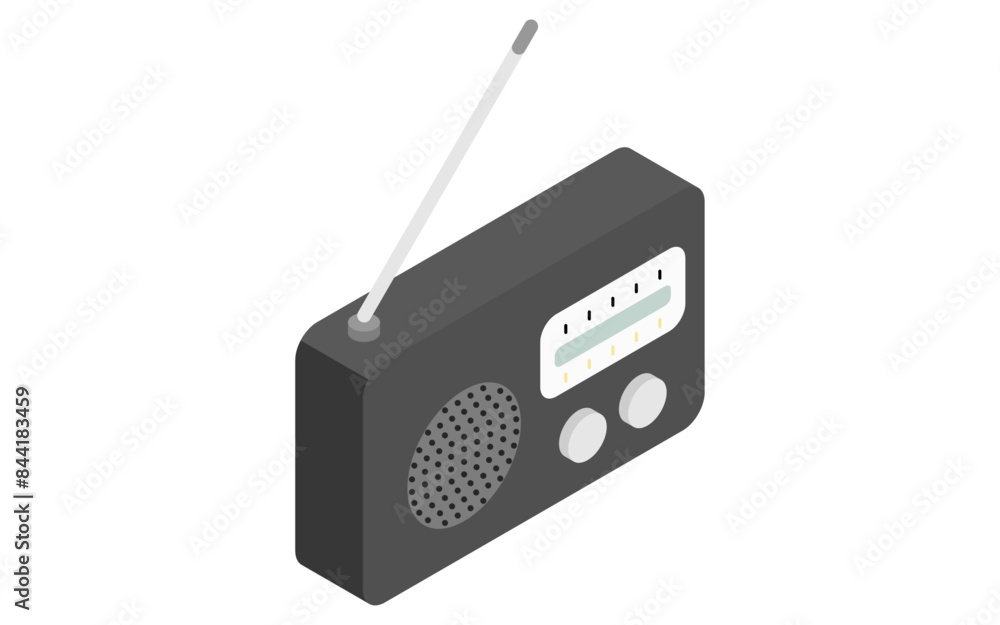 Fototapeta premium Eemergency kit of portable radio, simple isometric illustration