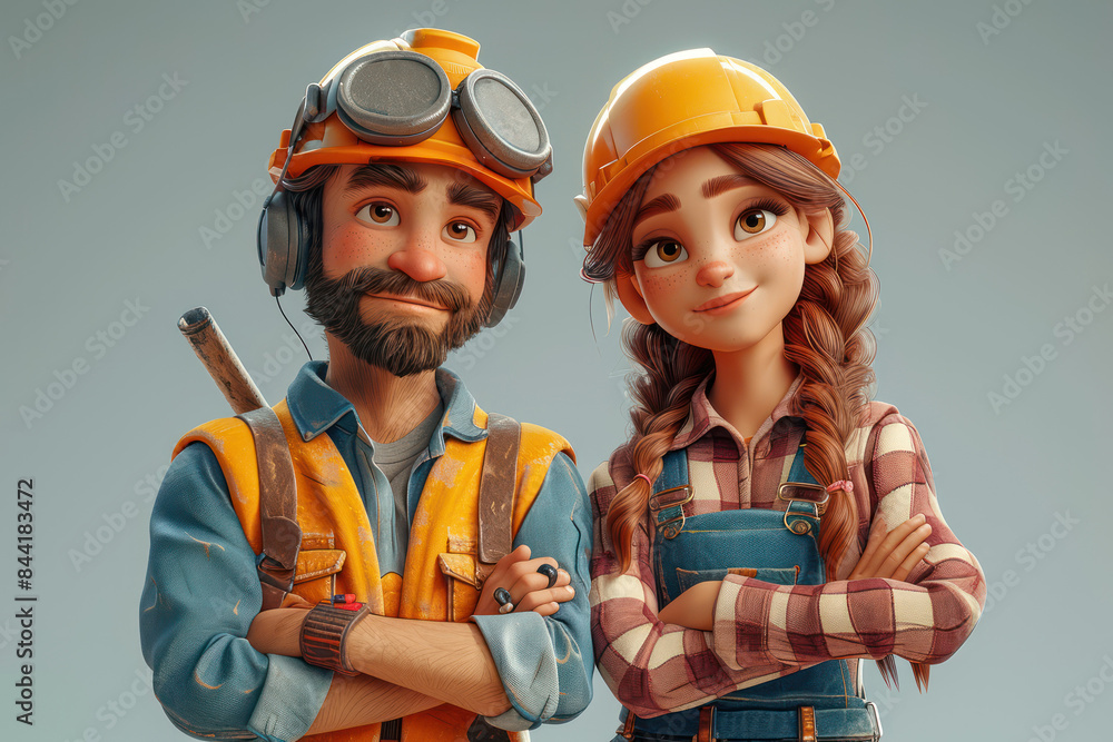 Cartoon Team of Engineers and Industrial Managers in Yellow Safety Hard Hats extreme closeup. Generative AI Cartoon Team of Engineers and Industrial Managers in Yellow Safety Hard Hats extreme closeup. Generative AI