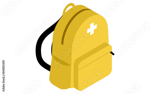 Eemergency kit of emergency rucksack, simple isometric illustration