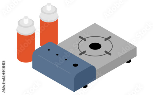 Eemergency kit of cassette stove, simple isometric illustration