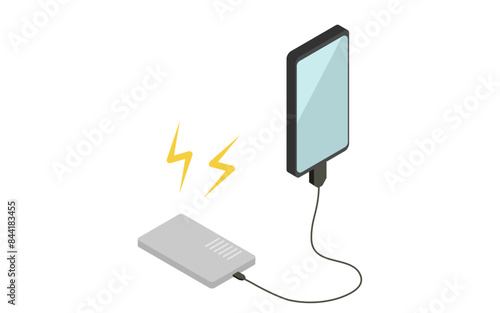 Eemergency kit of Mobile battery for recharging mobile phones, simple isometric illustration