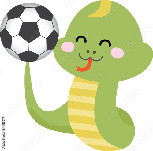 サッカーをプレーするかわいいヘビのイラスト