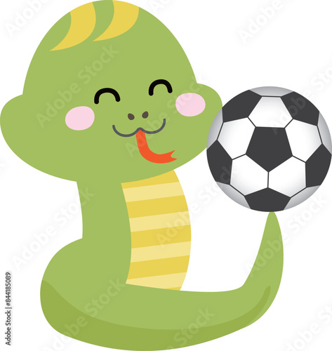 サッカーをプレーするかわいいヘビのイラスト