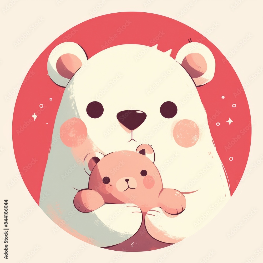 A White Polar Bear Holding a Pink Teddy Bear