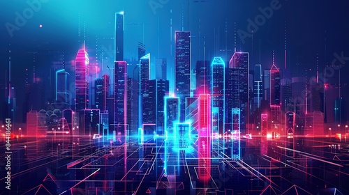 Wallpaper Mural Abstract digital cityscape with skyscrapers and neon lights. A Vision of Urban Futurism Where Skyscrapers Pierce the Night Sky Bathed in Radiant Glow Torontodigital.ca