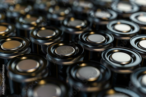 A high-resolution close-up image of numerous cylindrical objects arranged in a dense  repetitive pattern  featuring smooth metallic surfaces with a soft focus effect  highlighting the texture