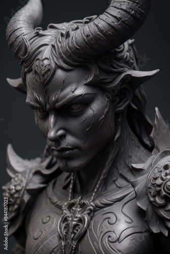 a statue of a demon with horns