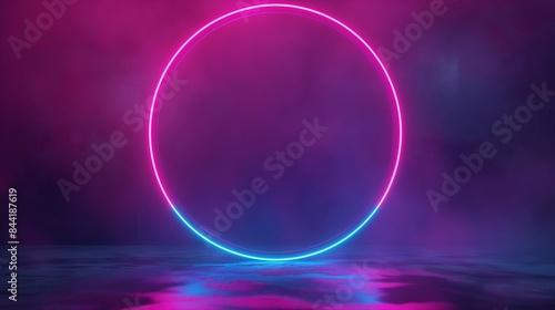 Wallpaper Mural A smoky empty room with a light blue neon glowing ring. Torontodigital.ca