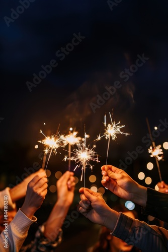 Friends Celebrating with Sparklers at Night