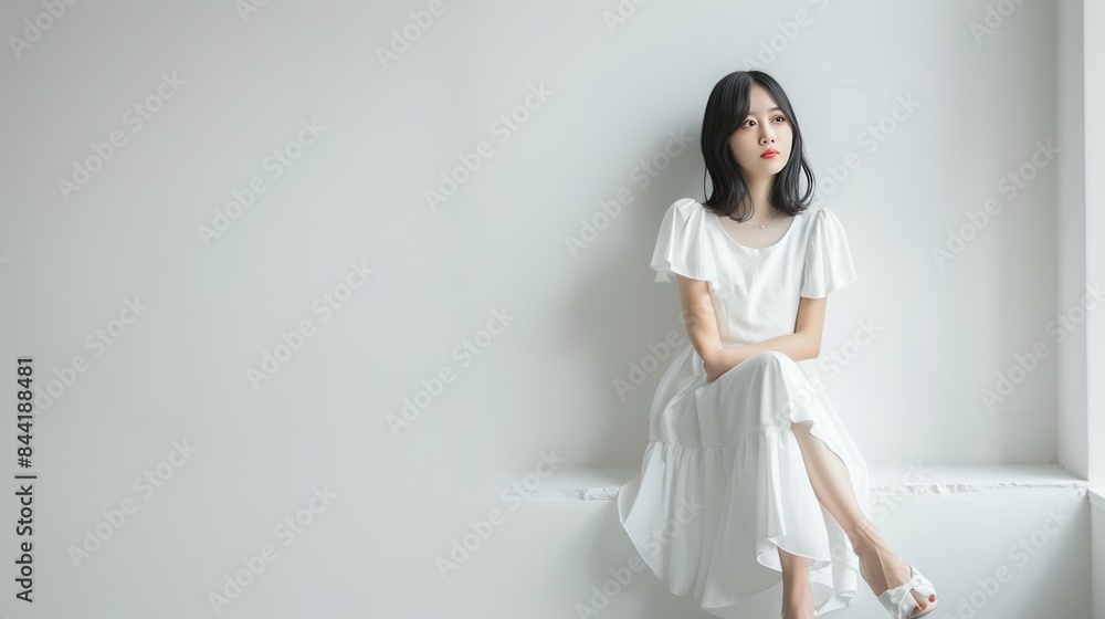 Asian model girl with soft and beautiful skin, posing. White background. Asian model girl with soft and beautiful skin, posing. White background.
