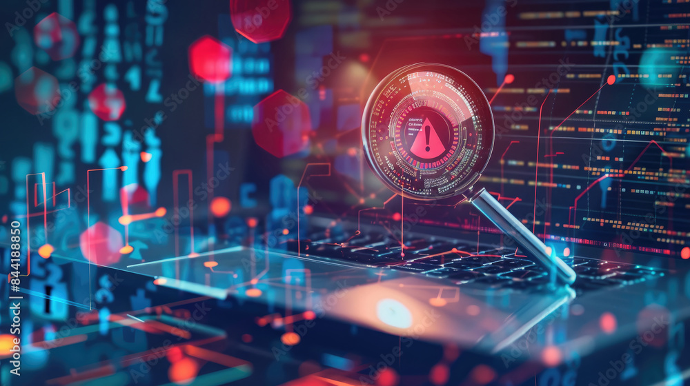 Visual Guide to Corporate Laptop Security: Analyzing Antivirus and Phishing Malware Detection with Infographic Charts and Magnifier Lens Visual Guide to Corporate Laptop Security: Analyzing Antivirus and Phishing Malware Detection with Infographic Charts and Magnifier Lens