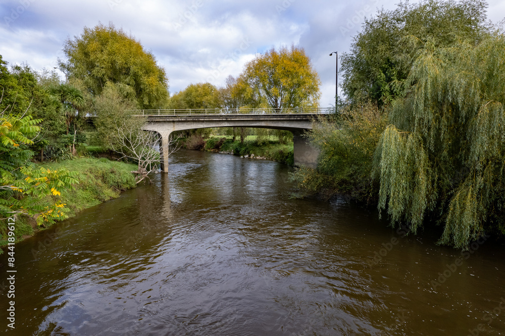 Bridge Over Calm River in Leafy Park Bridge Over Calm River in Leafy Park