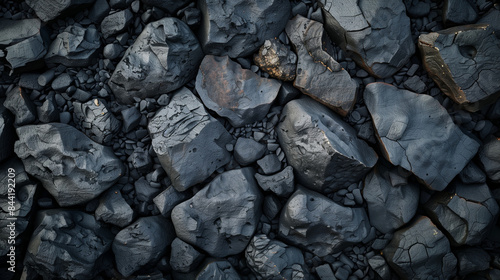 Seamless texture of fine-grained, dark gray to black basalt with occasional crystalline structures.細粒で暗灰色から黒色の玄武岩のシームレスなテクスチャーには、時折見える結晶構造。Generative AI	