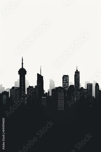 Silhouette of urban skyline on a modern background.