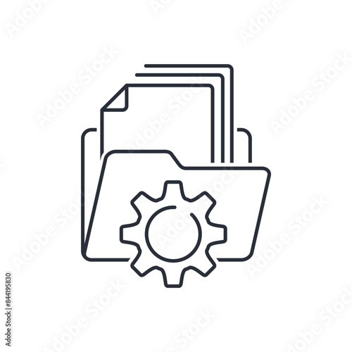 File, folder, documents. Selection of data. Data  wrangling and information sorting with right order.Vector linear icon isolated on white background.
