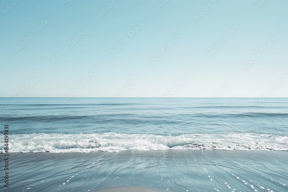 Obraz premium Serene Tranquil Beach View Wallpaper in Soft Pale Blue