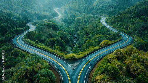 one highway forking into 2 opposite direction roads generated with AI