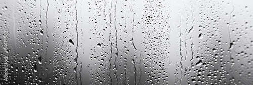 Close up for misted glass with droplets of water draining down. Dripping Condensation, Water Drops Background Rain drop Condensation Texture