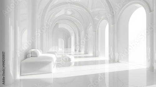 white background architecture glossy room 3d render illustration. 