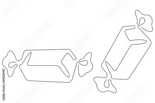 Continuous one line drawing of chocolate bar, Sweet candy set hand drawn vector illustration
