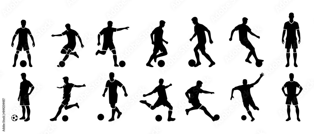 Soccer player silhouette illustration. Vector set of football or soccer players Soccer player silhouette illustration. Vector set of football or soccer players