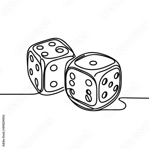 Two casino dices. Continuous one line drawing style. Vector illustration. Contour drawing of game dice.