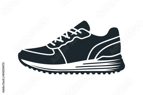 Sports shoes, sneakers black icon, flat design on white background. Vector illustration