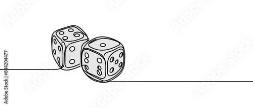 Two casino dices. Continuous one line drawing style. Vector illustration. Contour drawing of game dice.
