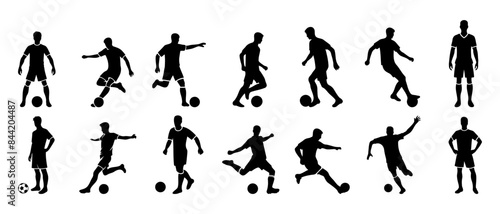 Soccer player silhouette illustration. Vector set of football or soccer players