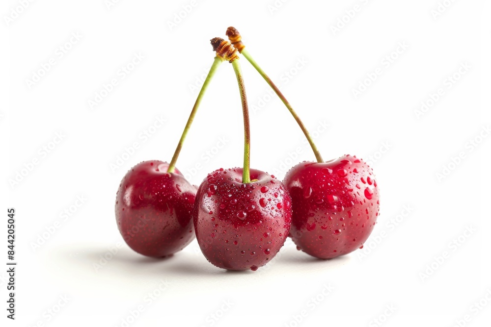 Ripe cherries, isolated on white, perfect for summer concepts Ripe cherries, isolated on white, perfect for summer concepts