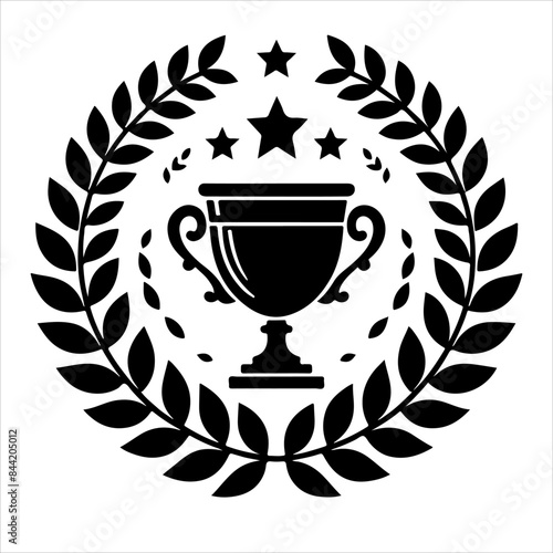 Winner laurel wreath victory icon set. Circular foliate laurels branches. Laurel wreath silhouette. Trophy crest. Greek olive branch award, winner round emblem