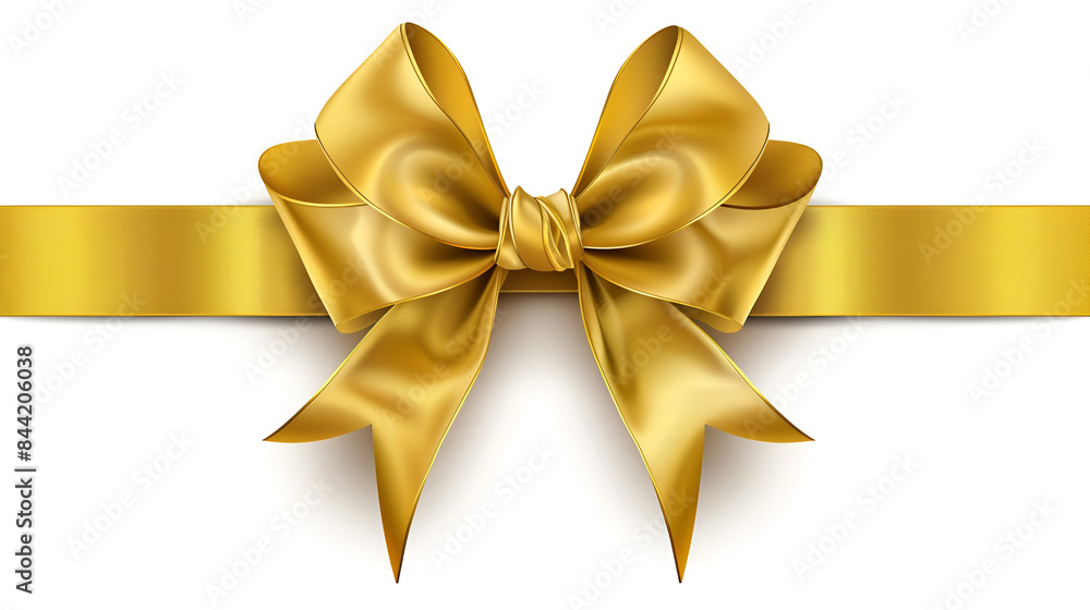 Decorative golden bow with long ribbon isolated on white background Decorative golden bow with long ribbon isolated on white background