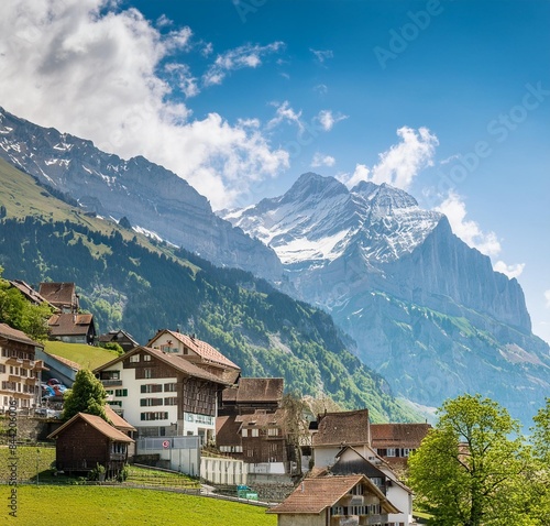 scenic beauty of a mountain town in Switzerland.