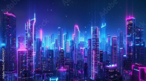 Wallpaper Mural Holographic Cityscape at Night with Neon Lights Futuristic Art Torontodigital.ca