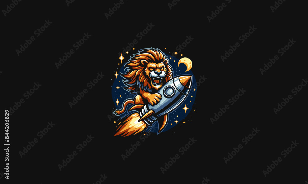 lion riding rocket vector illustration flat design lion riding rocket vector illustration flat design