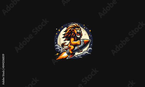 lion riding rocket vector illustration flat design