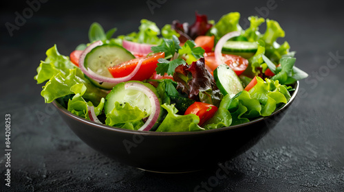 Delicious and juicy salad with lettuce tomato cuc