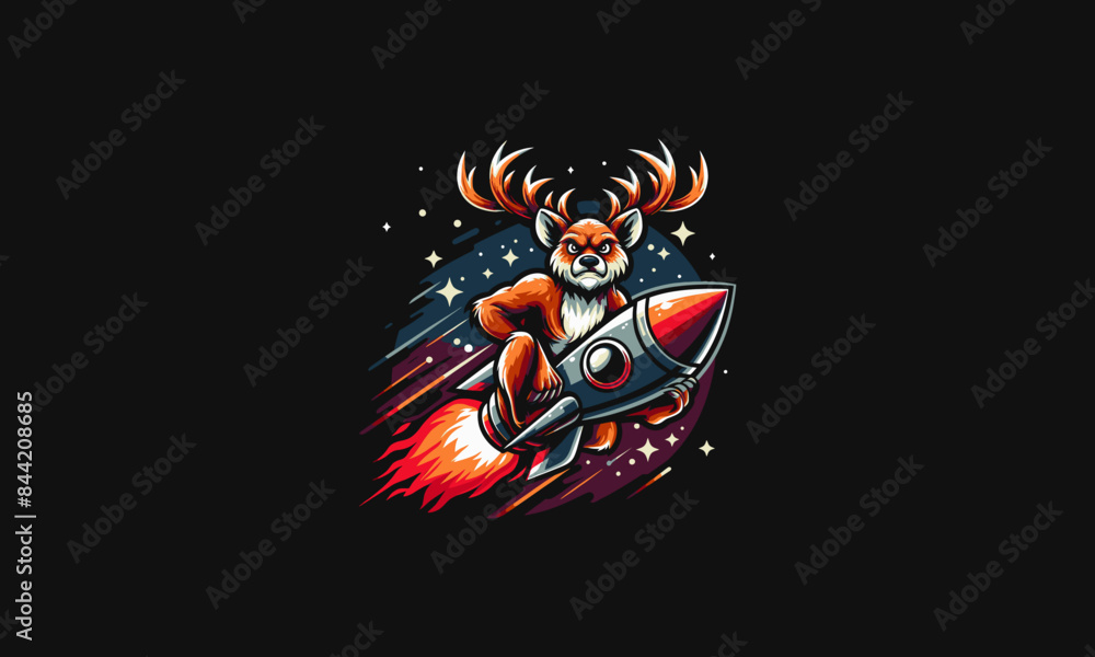 Fototapeta premium deer riding rocket angry vector artwork design