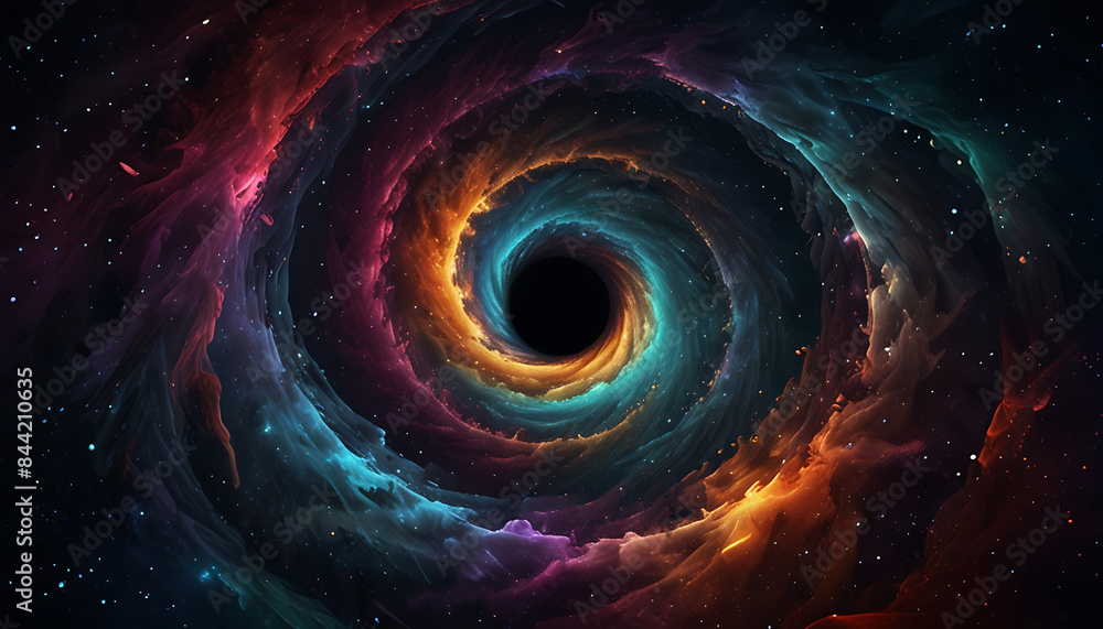 An Abstract colorful space theme spiral background with a black hole in the center, abstract image of wormhole or space time tunnel concept
An Abstract colorful space theme spiral background with a black hole in the center, abstract image of wormhole or space time tunnel concept