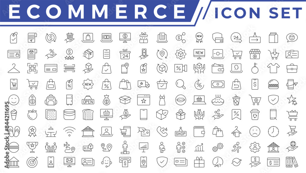 E-commerce icon set. Online shopping and delivery elements. E-business symbol. Solid icons vector collection. E-commerce icon set. Online shopping and delivery elements. E-business symbol. Solid icons vector collection.