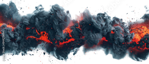 Dark Smoke and Red Lava Explosion Isolated on Transparent or White Background, PNG