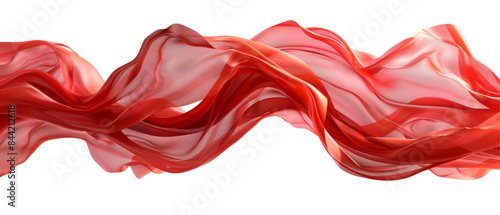 Flowing Red Fabric Ribbon Border Isolated on Transparent or White Background, PNG