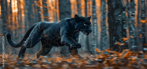 Black Panther Running Through the Forest