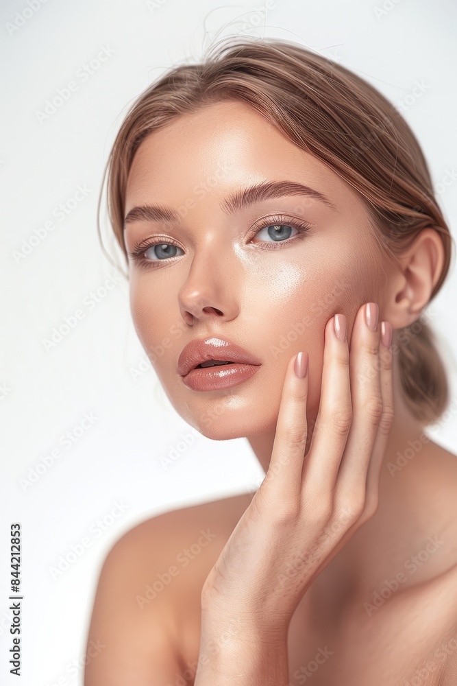 Spa or cosmetics advertisement, beauty concept, cosmetic concept, skin medical beauty concept, beautiful woman touching her face with beautiful skin, young girl model touching neck, Spa or cosmetics advertisement, beauty concept, cosmetic concept, skin medical beauty concept, beautiful woman touching her face with beautiful skin, young girl model touching neck,