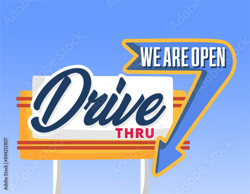 drive thru sign with beautiful blue sky background