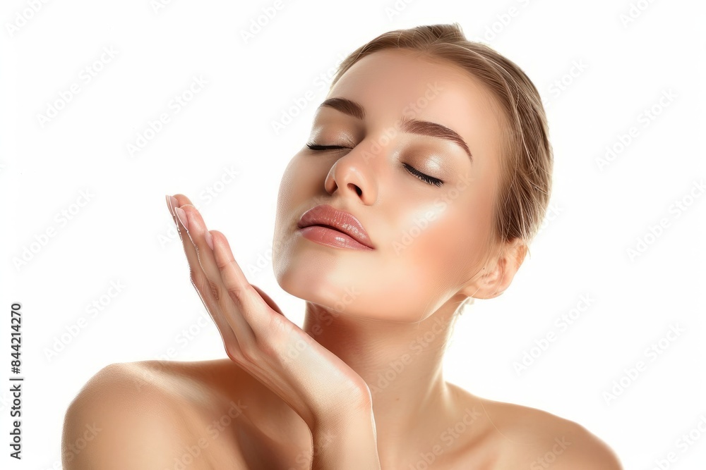 Beautiful woman touching her face with beautiful skin, young girl model touching neck, spa or cosmetics advertisement, beauty concept, cosmetic concept, skin medical beauty concept Beautiful woman touching her face with beautiful skin, young girl model touching neck, spa or cosmetics advertisement, beauty concept, cosmetic concept, skin medical beauty concept